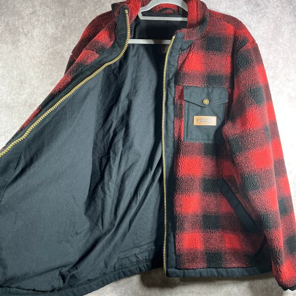 Pendleton Lone Fir Fleece Jacket Mens 2XL Red Black Plaid Outdoors Heavyweight‎ - Picture 7 of 13